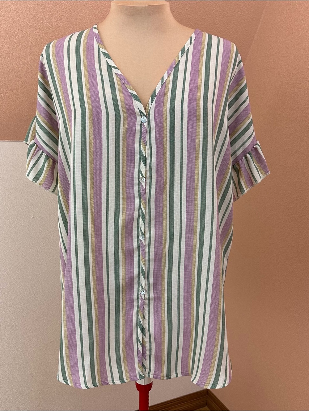 Heimish USA Blouse Womens Plus Size 3X Stripe Ruffle Sleeve Lagenlook Teacher